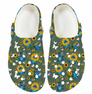 Happy Disney Stitch And Beautiful Sunflowers Clogs For Kids And Adults