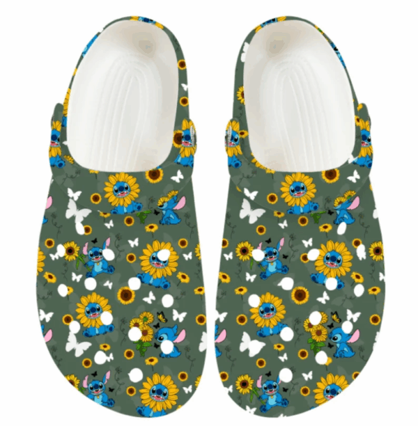 Happy Disney Stitch And Beautiful Sunflowers Clogs For Kids And Adults