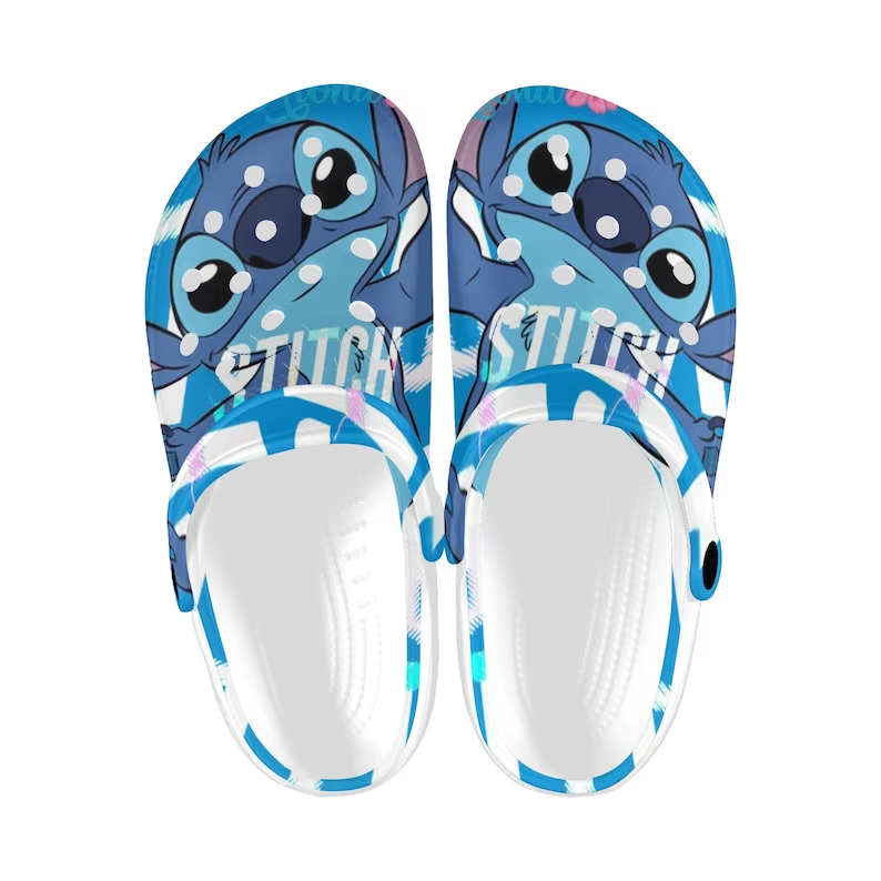 Eye-catching Clogs Happy Stitch Unisex Blue Clogs For Kids And Adults Eye-catching Clogs Happy Stitch Unisex Blue Clogs For Kids And Adults
