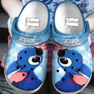 Lovely Stitch And Beautiful Butterfly Blue Clogs For Kids And Adults