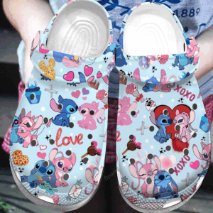 Lovely Disney Couple Stitch And Angel Unisex Clogs For Kids And Adults