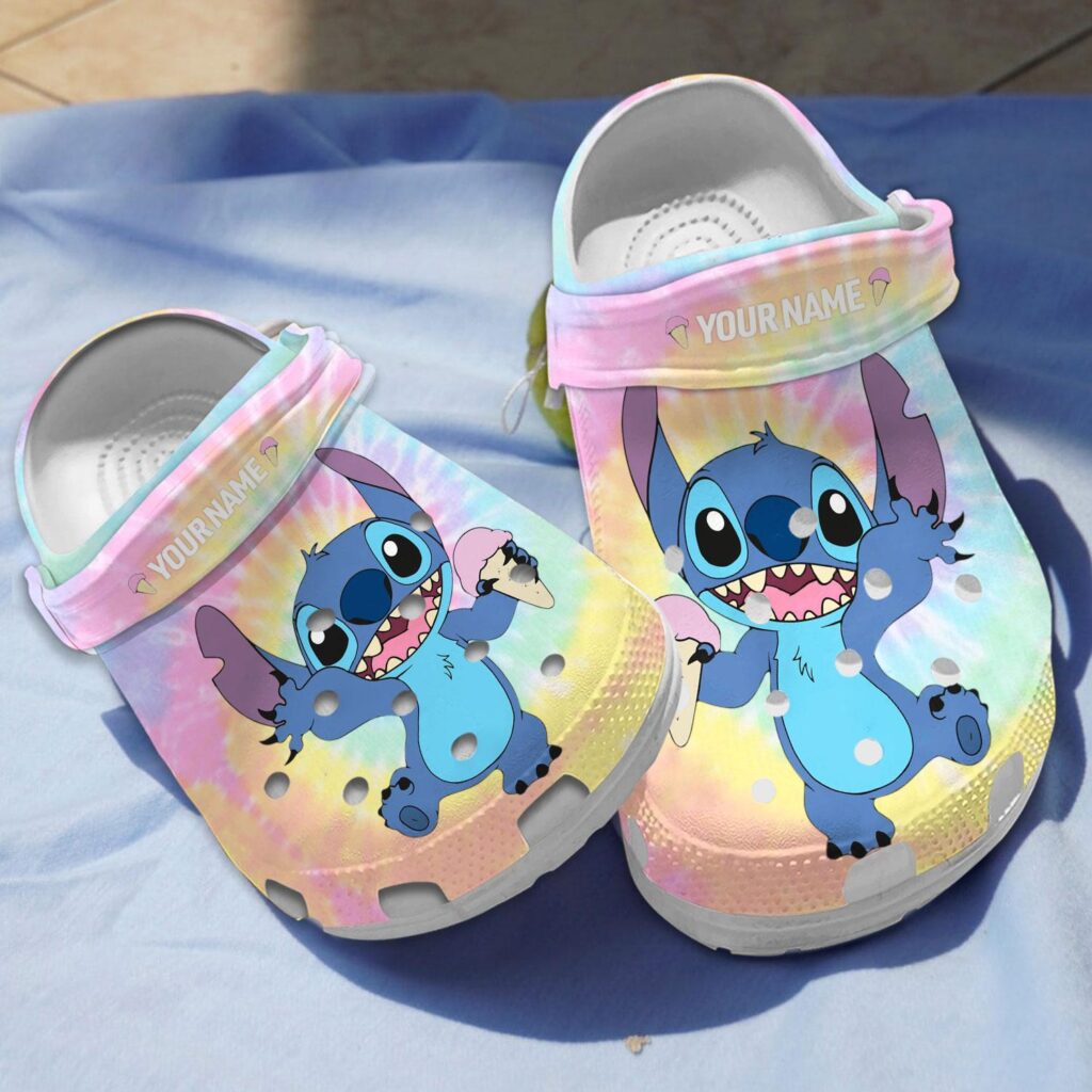 Customized Funny Stitch Loves Cream With Colorful Tie Dye Pattern Clogs Customized Funny Stitch Loves Cream With Colorful Tie Dye Pattern Clogs