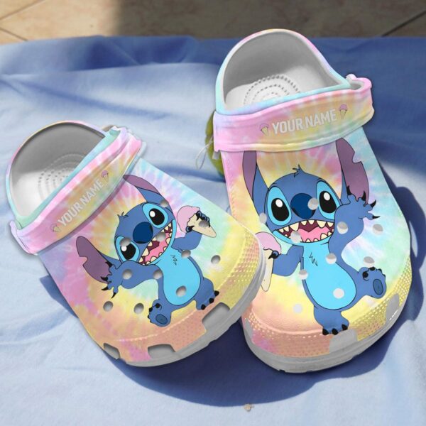 Customized Funny Stitch Loves Cream With Colorful Tie Dye Pattern Clogs
