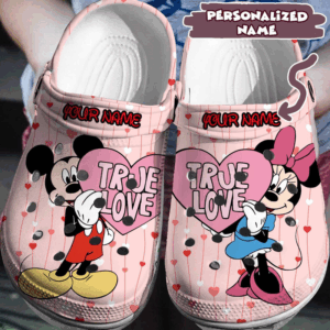Cute Couple Mickey And Minnie Mouse True Love Pink Clogs