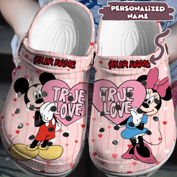 Cute Couple Mickey And Minnie Mouse True Love Pink Clogs