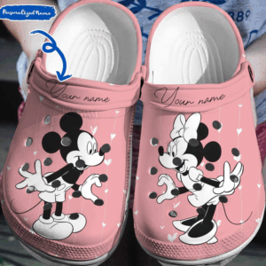 Personalized Sweet Couple Mickey And Minnie Mouse Pink Classic Clogs