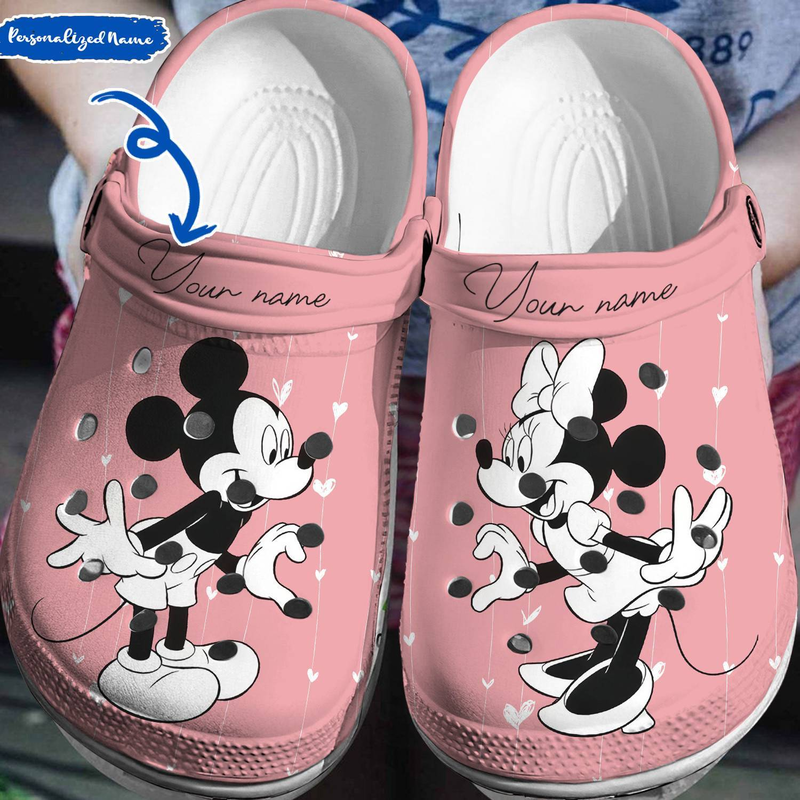 Personalized Sweet Couple Mickey And Minnie Mouse Pink Classic Clogs Personalized Sweet Couple Mickey And Minnie Mouse Pink Classic Clogs