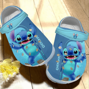 Dancing Happy Stitch Ohana Blue Clogs For Kids & Adults