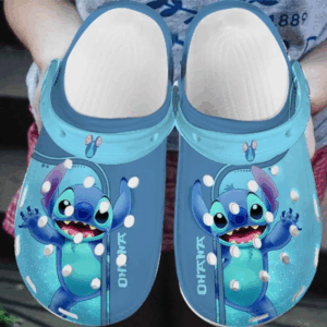 Dancing Happy Stitch Ohana Blue Clogs For Kids & Adults