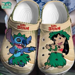 Lilo And Stitch With Tribal Dance Beige Clogs For Kids & Adults