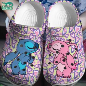 Missing Stitch And Angel Light Yellow With Colorful Hearts Clogs For Kids & Adults