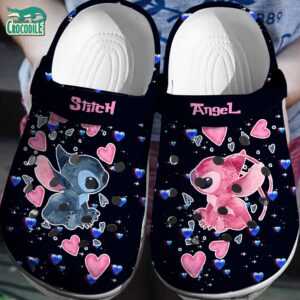 Flying Heart Stitch And Angel Twinkle Black Clogs For Kids & Adults