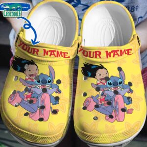Custom Name Lilo And Stitch Ride A Tricycle Yellow With Flower Clogs For Kids & Adults