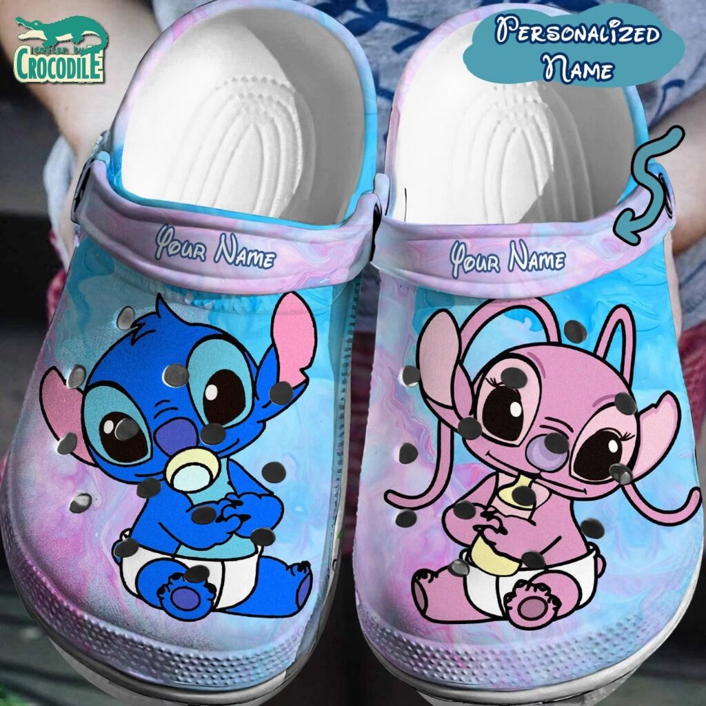 Custom Name Cute Baby Stitch And Angel Clogs For Kids & Adults Custom Name Cute Baby Stitch And Angel Clogs For Kids & Adults