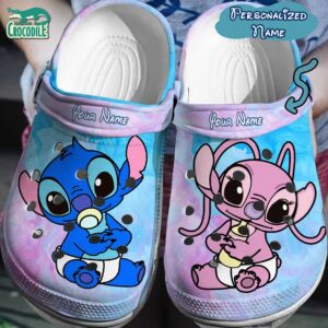Custom Name Cute Baby Stitch And Angel Clogs For Kids & Adults
