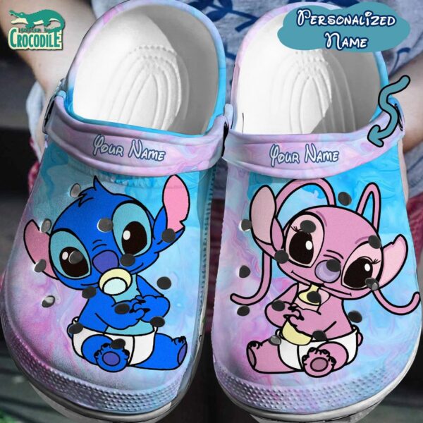 Custom Name Cute Baby Stitch And Angel Clogs For Kids & Adults