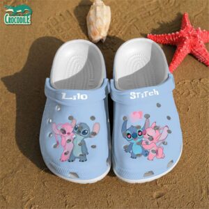 Cute Love Stitch And Angle Pastel Blue Clogs For Kids & Adults