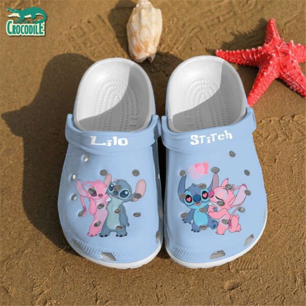 Cute Love Stitch And Angle Pastel Blue Clogs For Kids & Adults