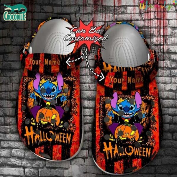 Custom Name Happy Halloween Stitch Red and Black Clogs For Kids & Adults
