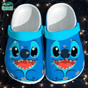 Funny Face Stitch Neon Blue Sky Clogs For Kids & Adults