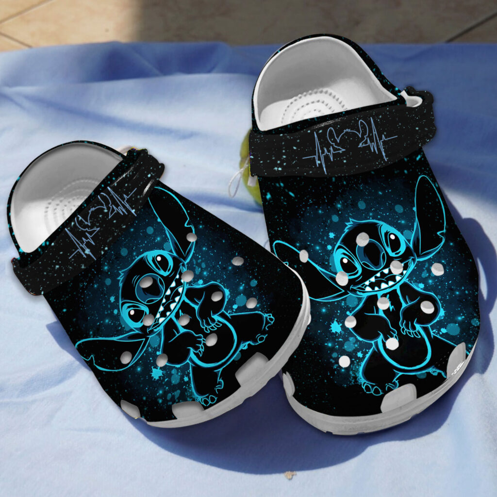 Cute Neon Blue Stitch Twinkle Night Clogs For Kids & Adults Cute Neon Blue Stitch Twinkle Night Clogs For Kids & Adults