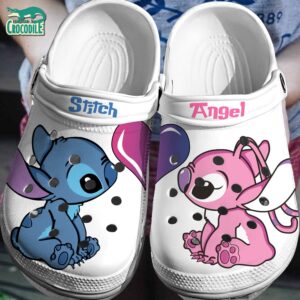 Love Eyes Stitch And Angle White Clogs For Kids & Adults
