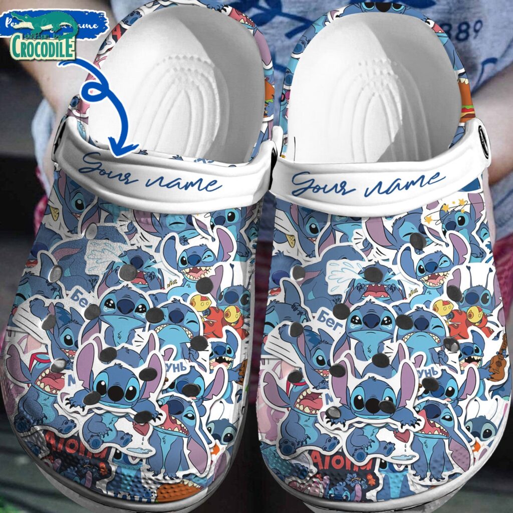 Custom Name Emotions Stitch White Clogs For Kids & Adults Custom Name Emotions Stitch White Clogs For Kids & Adults