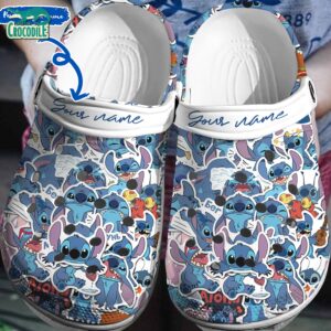 Custom Name Emotions Stitch White Clogs For Kids & Adults