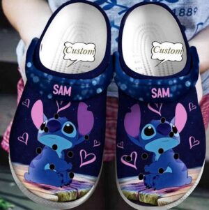Custome Name Stitch Lovecoming Blue Night Clogs For Kids & Adults
