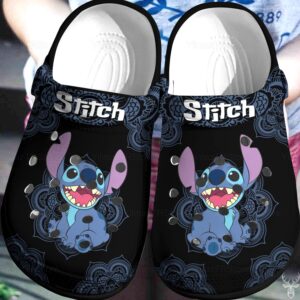 Stitch And Mandala Pattern Black Clogs For Kids & Adults