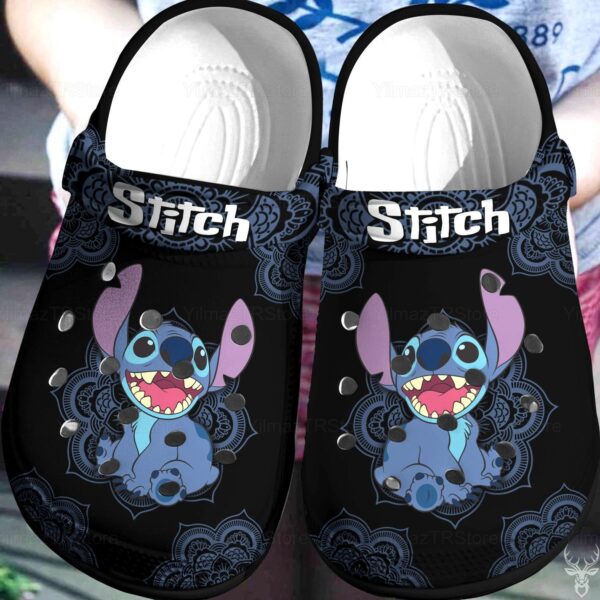 Stitch And Mandala Pattern Black Clogs For Kids & Adults