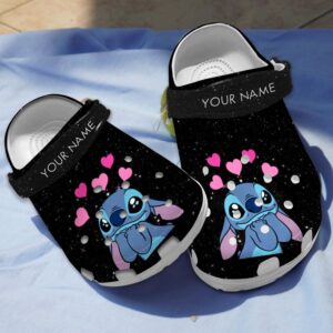 Custome Name Fall in Love Stitch Parkling Night Clogs For Kids & Adults