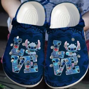 Cute Love Stitch Dark Blue Clogs For Kids & Adults
