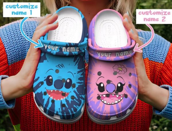 Custome Name Funny Face Stitch And Angle Blue Pink Clogs For Kids & Adults