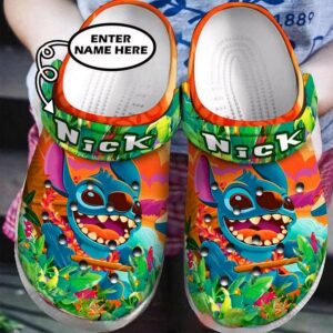 Custome Name Stitch Discover Tropical Forest Clogs For Kids & Adults