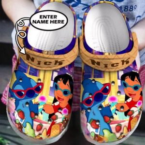 Custome Name Lilo And Stitch Love Ice Cream Clogs For Kids & Adults