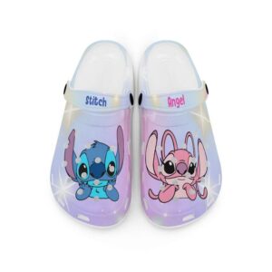 Cute Thinking Stitch And Angel Twinkle Pastel Colorful Clogs For Kids & Adults