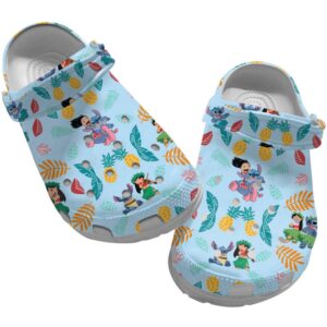 Playful Lilo And Stitch Pastel Blue With Tropical Fruits Clogs For Kids & Adults