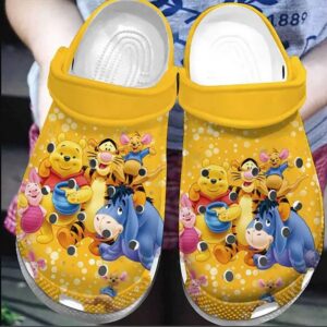Playful Winnie The Pooh and Friends Clogs: Vibrant Orange with Polka Dots for Kids and Adults