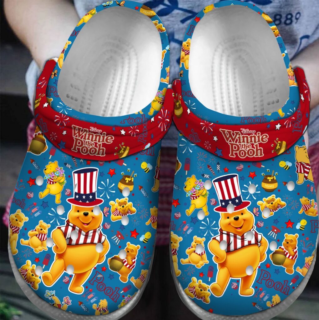 Fun and Stylish Happy USA Winnie The Pooh and Red Clogs for Kids and Adults