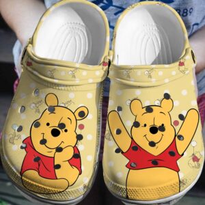 Playful Winnie The Pooh Beige Polka Dot Clogs: Fun Footwear for Kids & Adults