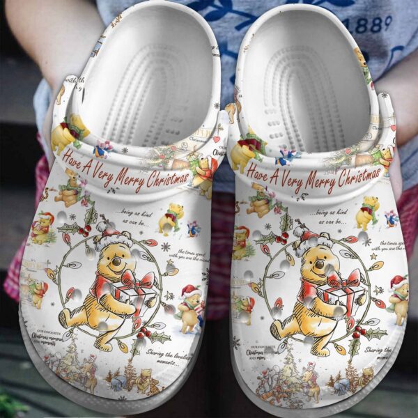 Joyful Winnie The Pooh Christmas White Clogs for Kids & Adults – Festive Footwear Delight