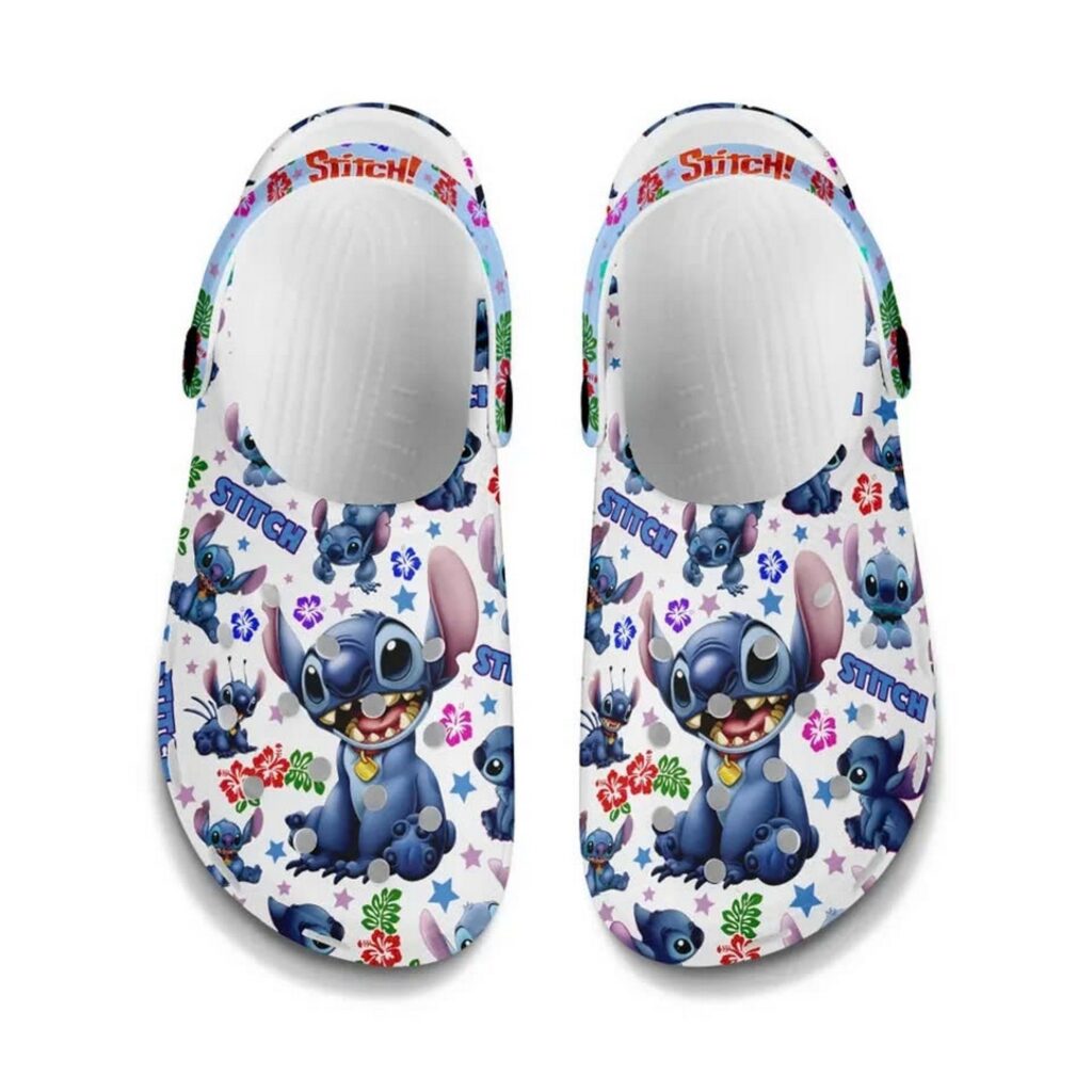 Cute Stitch And Stitch Icon White Clogs For Kids And Adults Cute Stitch And Stitch Icon White Clogs For Kids And Adults