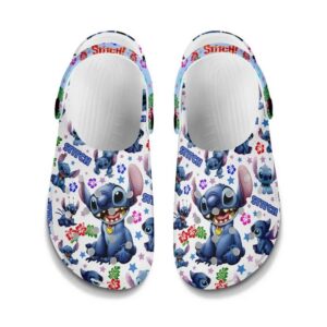 Cute Stitch And Stitch Icon White Clogs For Kids And Adults