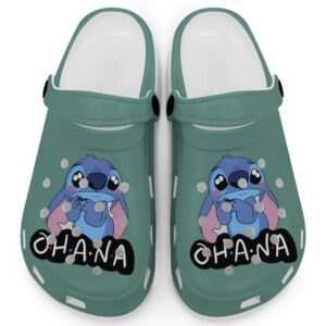 Cute Ohana Stitch Light Green Clogs For Kids And Adults