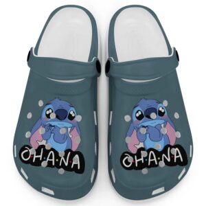 Cute Ohana Stitch Mystic Ice Blue Clogs For Kids And Adults