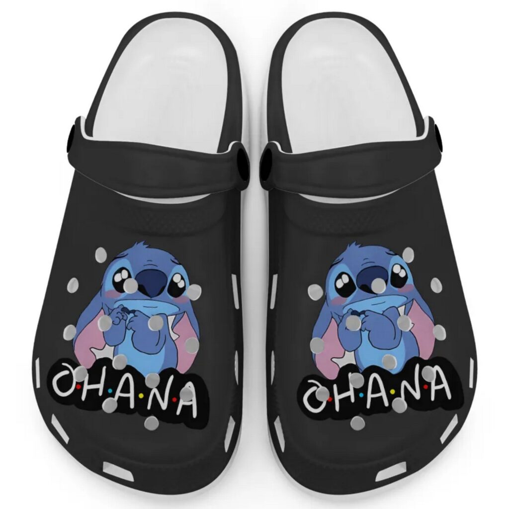 Cute Ohana Stitch Black Clogs For Kids And Adults Cute Ohana Stitch Black Clogs For Kids And Adults