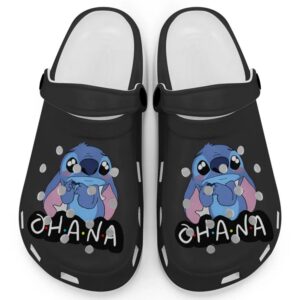 Cute Ohana Stitch Black Clogs For Kids And Adults