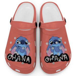 Cute Ohana Stitch Bight Salmon Clogs For Kids And Adults
