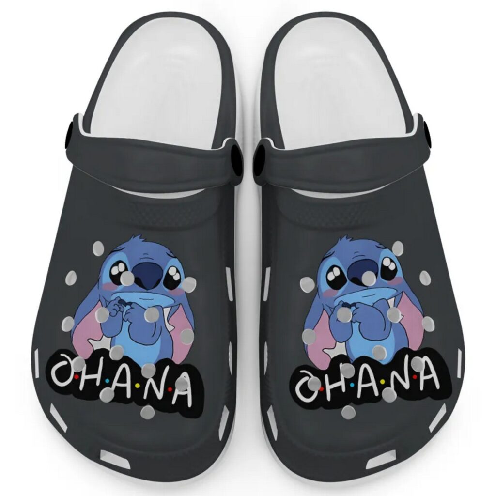 Cute Ohana Stitch Charm Graphite Clogs For Kids And Adults